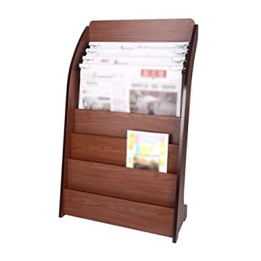 Imagem de LaYiQimn Porta-revistas no suporte para jornais, porta-revistas de madeira, organizador para arquivos de revistas, jornais, folhetos, exibição de nogueira