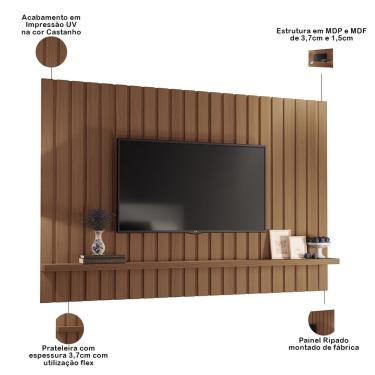 Imagem de Rack Para Sala Émile com Painel Para TV Ripado 70 Pol Conect B01 Off White Castanho - Lyam Decor