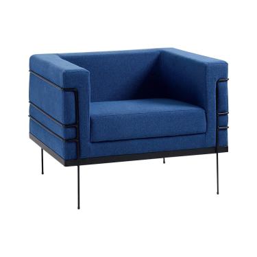 Imagem de Poltrona Decorativa Base de Aço Preto Jeanneret-Gris Linho Azul Marinho - Gran Belo