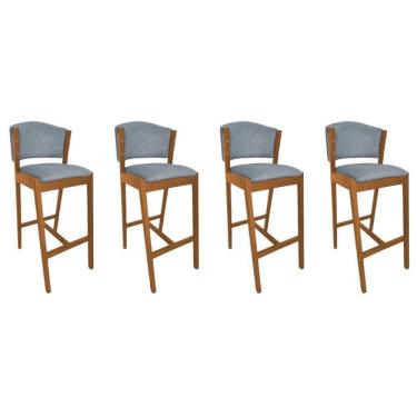 Imagem de Kit 4 Banquetas Altas De Madeira Maciça Ana Em Linho Premium Cinza Linho Cerejeira