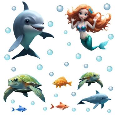 Imagem de Adesivo Box De Banheiro Infantil Sereia Golfinhos Tartarugas