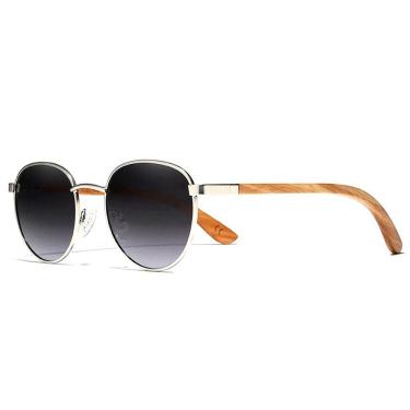 Imagem de Óculos De Sol Redondo Madeira Proteção Uv400