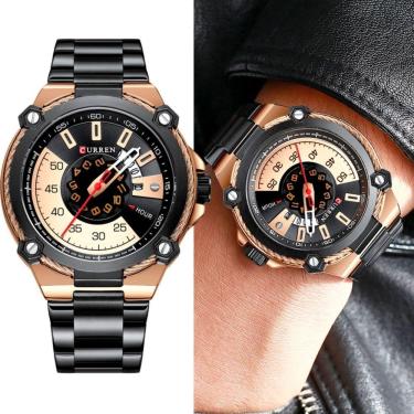 Imagem de Relógio De Pulso De Quartzo Masculino Pulseira De Aço Inoxidável Preto