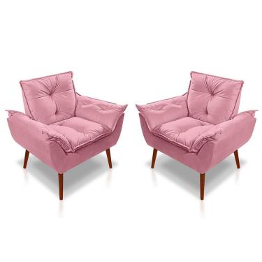 Imagem de Kit 02 Poltrona Opala Decorativa Suede Rosa Bebê