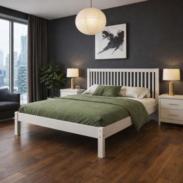 Imagem de Cama de Casal 100% Madeira Maciça Cabeceira Quadrada 1,50cm