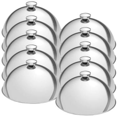 Imagem de Kit 10 Cloches Tramontina Service Em Aço Inox 24,5 Cm De Diâmetro Tampa Cobrir Alimento...