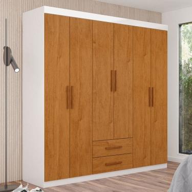 Imagem de Guarda-Roupa Solteiro Regalle 6 Portas 2 Gavetas Branco/Cinamomo - Pnr Móveis
