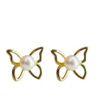 Imagem de Brinco em Ouro 18k Borboleta com Pérola - Joia Elegante - Justino Riba