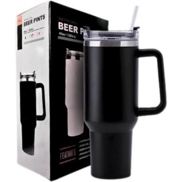 Imagem de Copo Térmico Grande Cor preto 1200 Ml Canudo Parede Dupla - Casadexa