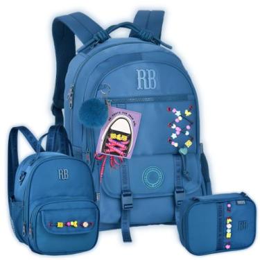 Imagem de Kit Mochila Rebecca Bonbon Costas Meninas Estojo E Mochila P Cor:Azul,