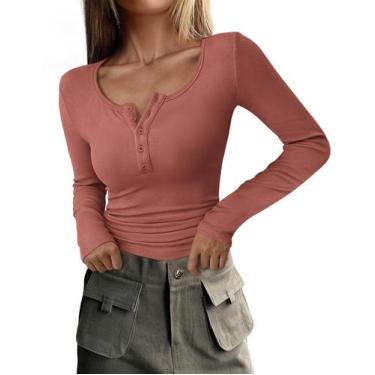 Imagem de Camiseta PRETTYGARDEN Henley Manga Longa com Botões e Textura Canelada