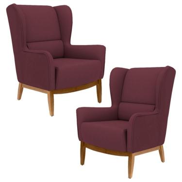 Imagem de Kit 2 Poltronas Base Manu Madeira Milena B278 Veludo Marsala