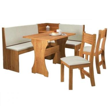 Imagem de Mesa Canto Alemão Golden Estofado com 2 Cadeiras Tecido Linho Viero