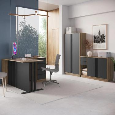 Imagem de Escrivaninha Em L Armário E Balcão Rael Mel/grafite F10 - Mpozenato