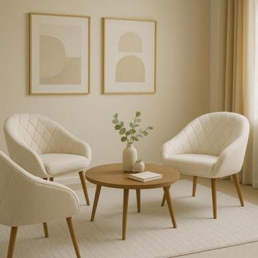 Imagem de Kit 2 Cadeiras Poltronas Decorativas Estofada Com Encosto Para Sala De