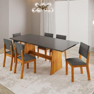 Imagem de Mesa de Jantar 6 Lugares Borgia Marrom/Cinza - Viero Móveis