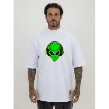 Imagem de Camiseta Camisa Oversized Gola Alta Estampa ET Green Streetwear Algodão Premium Branco-Masculino