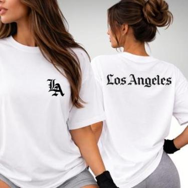 Imagem de Camiseta Treino Feminina Los Angeles Oversized Roupas de Academia Look de Treino Estiloso-Feminino