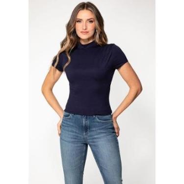 Imagem de Blusa Viscose Gola Alta Azul Marinho-Feminino