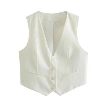 Imagem de Colete Feminino Preto E Branco Cropped Com Decote Em V Sem Mangas, Mod