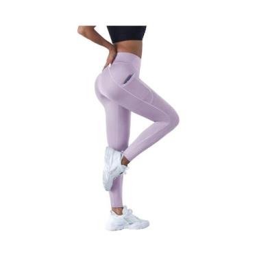 Imagem de Leggings De Cintura Alta Em Cor Sólida Para Mulheres Com Bolsos Latera