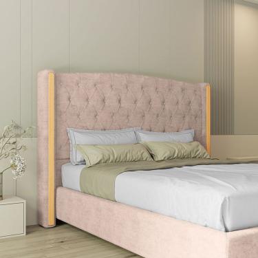 Imagem de Cabeceira Estofada Zirconio Casal 140 Cm Veludo Rosê Sonhar Estofados