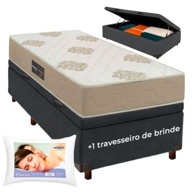 Imagem de Kit Cama Box Bau + Colchão Solteiro Inova D33 + Travesseiro Ortobom