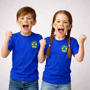Imagem de Camiseta Infantil Brasil Torcedor Copa Escudo Seleção Manga Curta Algodão Conforto-Unissex