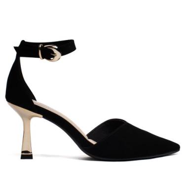 Imagem de Scarpin Feminino Bebecê Nobuck Salto Metalizado Preto, Preto, 38