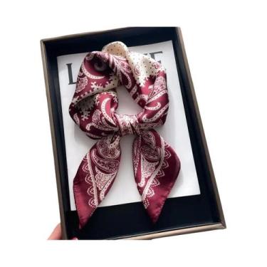 Imagem de Cachecol Feminino De Cetim Estampado Floral Com Poás De 70cm, Quente E