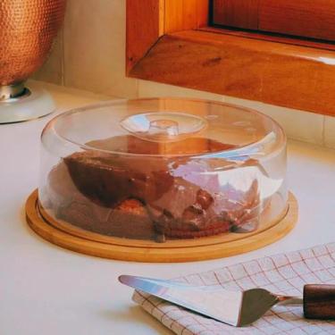 Imagem de Boleira Mesa Posta Porta Bolo Bambu Com Tampa Circular 28cm Dolce Home