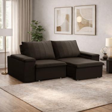 Imagem de Sofá 3 Lugares Retrátil Reclinável Para Sala 205cm Malfati F04 Veludo Marrom Escuro - L...
