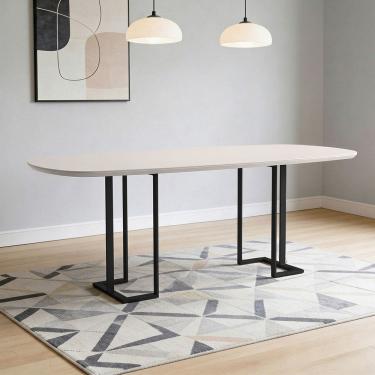 Imagem de Mesa de Jantar 8 Lugares Retangular Orgânico Com Vidro 200cm Pés Industrial Alina N01 O...