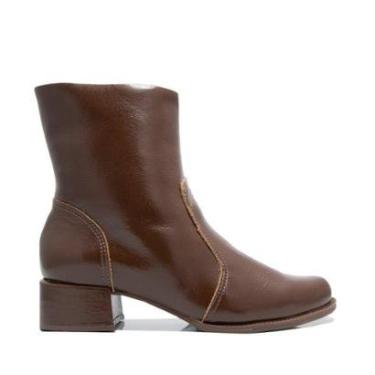 Imagem de Bota Unique Cano Baixo Couro Marrom-Feminino