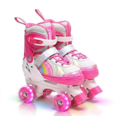Imagem de Patins 4 Rodas ARCO IRIS Com Luz De Led E Glitter Top Patins Menina Me