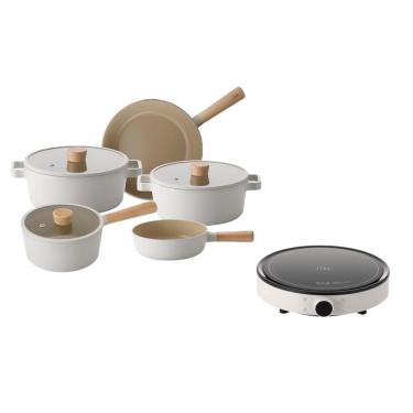 Imagem de Conjunto de Panelas e Fogão de Indução Portátil Neoflam Fika Alumínio Cerâmica Pérola 110V