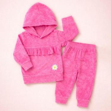 Imagem de Conjunto Plush Bebê Menina com Babadinho e Capuz Toque Macio - Era Uma