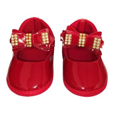 Imagem de Sapatilha Bebê Menina Batizado Laço Pérola Vermelho Strass - ANJO DA M