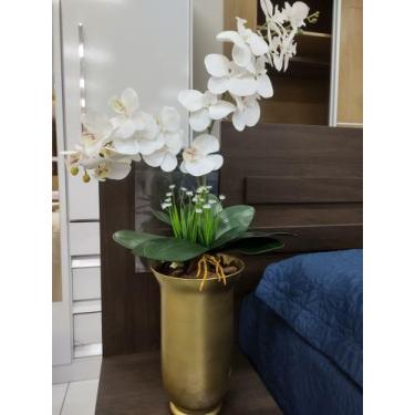 Imagem de Vaso dourado arranjo floral Orquídea Branca - Ceramica