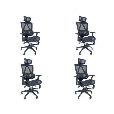 Imagem de Kit 4 Cadeiras de Escritório Titan Presidencial Tela Mesh Rodízios Giratória Preta Oficial Webshop