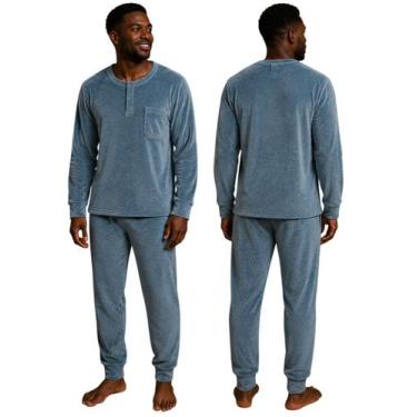Imagem de Pijama Masculino Fechado Aveludado Toque de Seda Mangas Longas e Calça