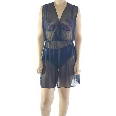 Imagem de Saída De Praia / Vestido Em Tule Estampado - Corpo Dourado Moda Praia,