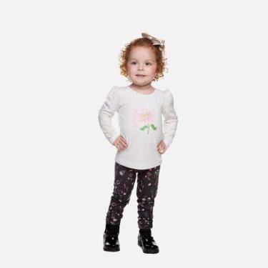 Imagem de Conjunto Casaco Moletom Bordado Flor E Calça Molecotton Infantil Menin