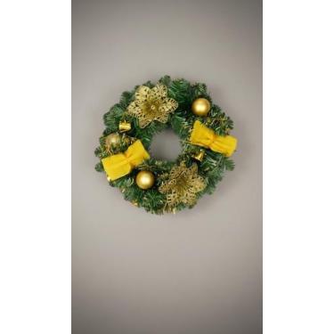 Imagem de Guirlanda Natal Decorada 30cm Dourado Flor - Congratulations Store
