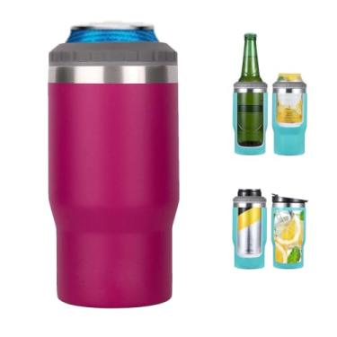 Imagem de Gteller Isolador de lata/garrafa de aço inoxidável 4 em 1, tampas bidirecionais de 400 ml, refrigerador de latas com isolamento SUS, suporte de garrafa de cerveja (vermelho rosa)