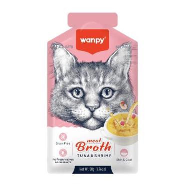 Imagem de Petisco Úmido Wanpy para Gatos Caldo de Carne com Atum e Camarão 50g