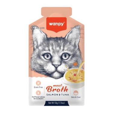 Imagem de Petisco Úmido Wanpy para Gatos Caldo de Carne com Salmão e Atum 50g