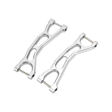Imagem de Braços superiores traseiros dianteiros de metal RC, 2pcs reforçados RC dianteiro traseiro superior Braços de suspensão superior Liga de alumínio para TRAXXAS para 1/5 de carro RC(Prata)