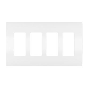 Imagem de Placas de parede radiantes sem parafuso da Legrand para saídas basculantes decoradoras, 4 entradas, brancas, RWP264WCC6