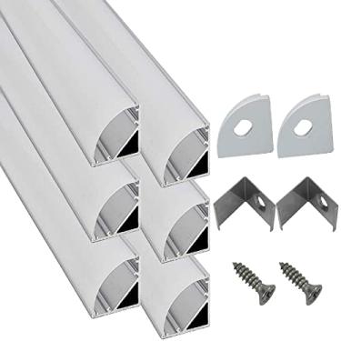 Imagem de 1 pé 16x16mm Sistema de canal de alumínio LED com tampa Barra de luz LED em forma de V Trilha difusora com tampas brancas e clipe de montagem Acessórios Barra de luz LED Perfil de alumínio 6 Pack